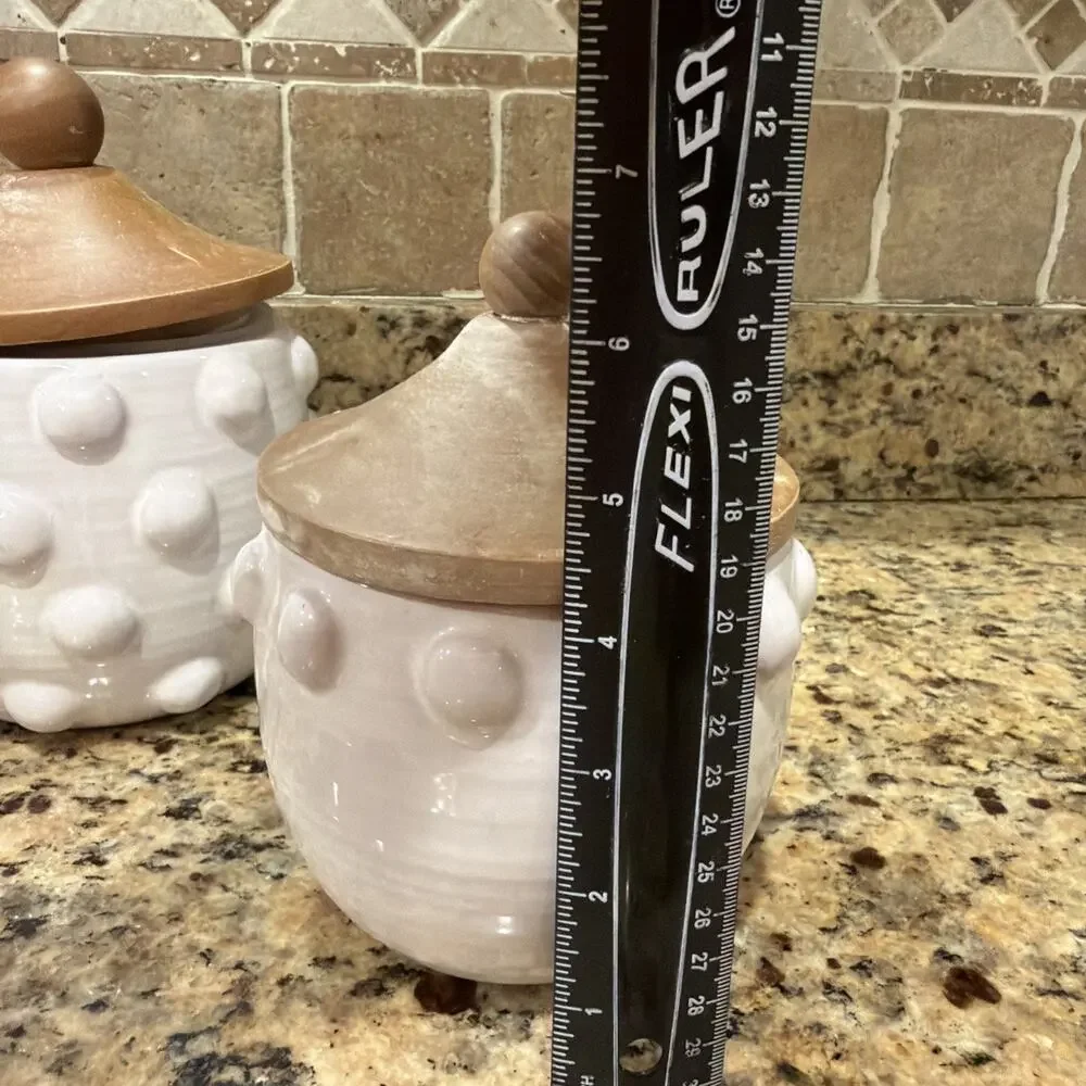 Mud Pie Raised Dotted Canister Set of 3 White Wood Farmhouse Cottage Cottagecore
